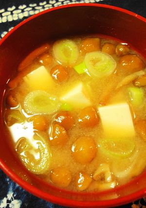 A picture of Nameko Mushroom & Tofu Miso Soup.