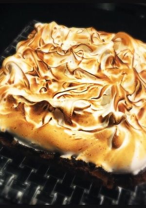 A picture of S'mores Bars with Belgian Chocolate Brownie and Marshmallow Meringue.