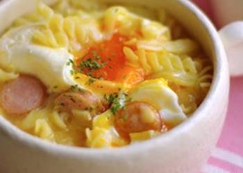 How to Cook Appetizing Gooey Cheesy Soup Pasta with SoftBoiled Egg