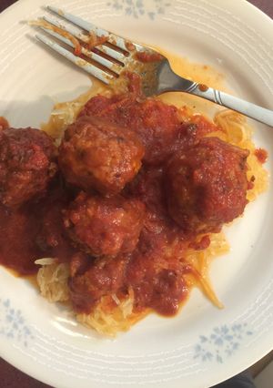 A picture of Easy Crockpot Spaghetti Squash & Meatballs.