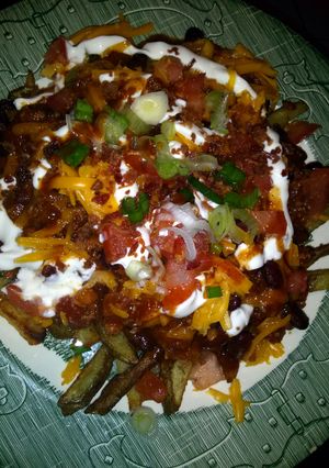 A picture of Chili cheese fries.