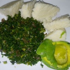 A picture of Ugali,Steamed kales with Avocado #localfoodcontest_mombasa.