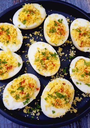 A picture of Oeufs Mimosa (French-Style Devilled Eggs).