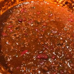 A picture of Poblano Guinness and bacon chili.