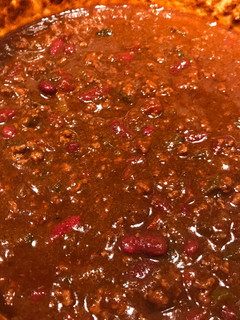 A picture of Poblano Guinness and bacon chili.