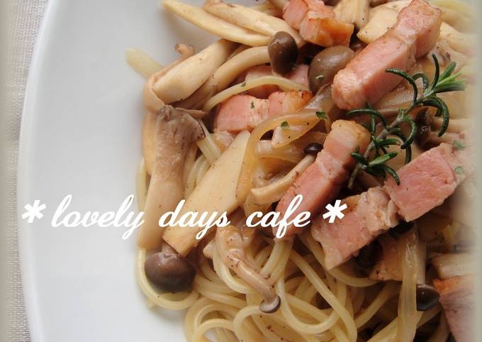 Simple Way to Prepare Favorite Japanese-Style Pasta with Mushooms and Bacon