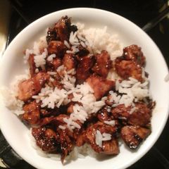 A picture of Sweet chicken with rice..