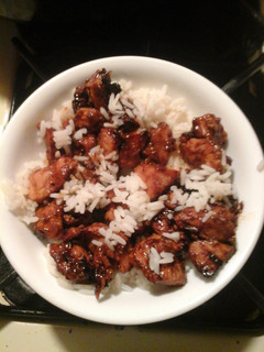 A picture of Sweet chicken with rice..