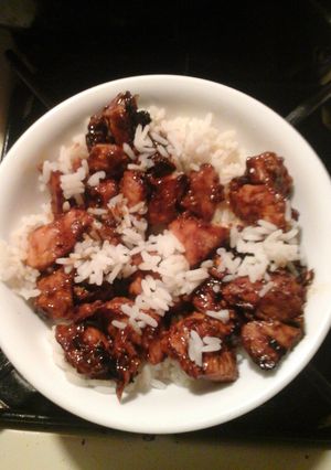 A picture of Sweet chicken with rice..