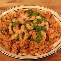 A picture of Kimchi Fried Rice with Dancing Shrimp.