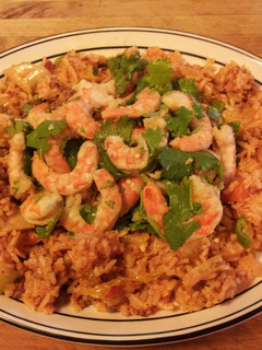 A picture of Kimchi Fried Rice with Dancing Shrimp.
