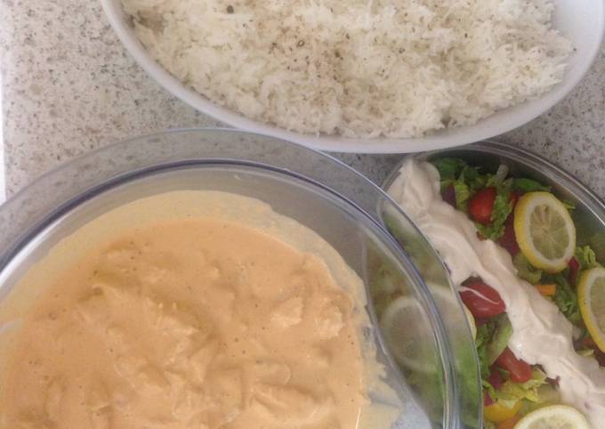 Easiest Way to Prepare Speedy Coronation Chicken With Basmati Rice and Side Salad 😍