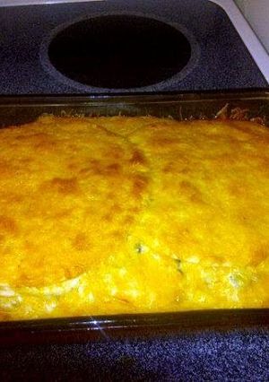 A picture of Green Chile Chicken Enchilada Casserole.
