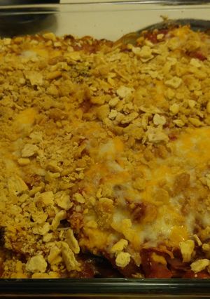 A picture of Eggplant Casserole with Red Wine Tomatoe Sauce.