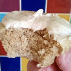 A picture of Vickys Vanilla Cupcakes with Coffee/Mocha Icing, GF DF EF SF NF.