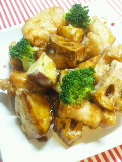 A picture of Sweet and Sour Sweet Potato and Lotus Root.