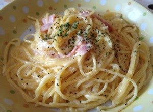 A picture of Rich Pasta Carbonara with Milk and a Whole Egg.
