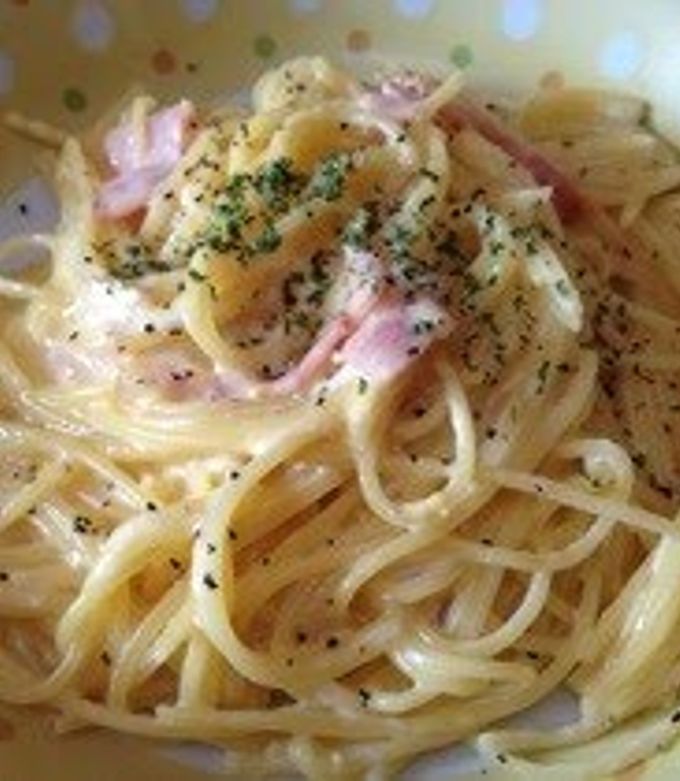 A picture of Rich Pasta Carbonara with Milk and a Whole Egg.