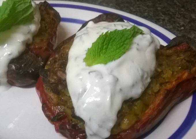 Recipe of Jamie Oliver Rice stuffed peppers with mint yogurt sauce