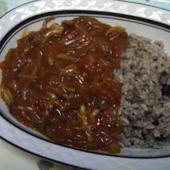 A picture of Vegetarian Hayashi Rice with Tons of Mushrooms.