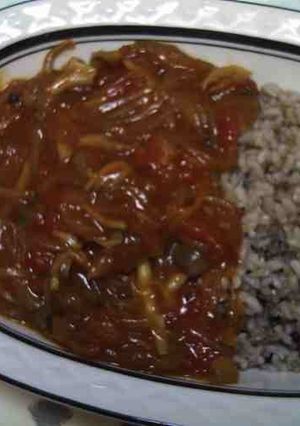 A picture of Vegetarian Hayashi Rice with Tons of Mushrooms.