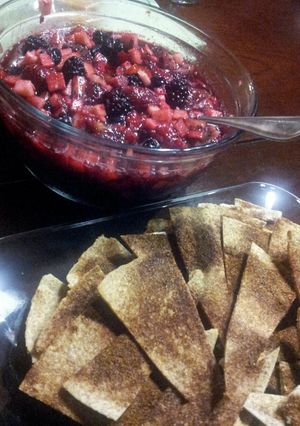 A picture of Fruit Salsa and Cinnamon Chips.