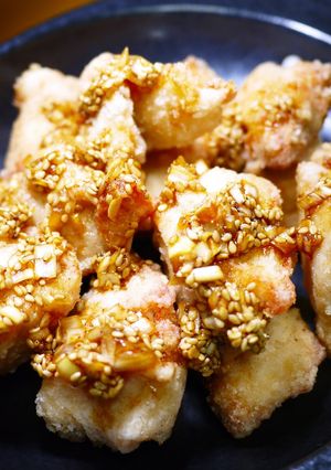 A picture of Original Tender Youlinji (Chinese Deep Fried Chicken with Sweet and Sour Sauce) made with Chicken Breasts.