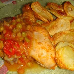 Pollo a la portuguesa con papas españolas