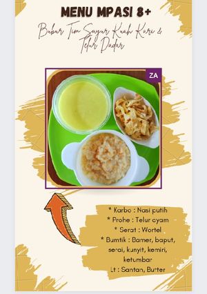 Foto resep MPASI 9+ "Bubur tim sayur kuah kari & telur dadar"