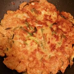 A picture of Korean seafood pancakes.