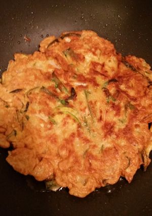 A picture of Korean seafood pancakes.