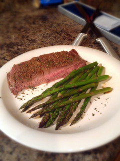 A picture of Chipotle Flank Steak w Teriyaki Asparagus.