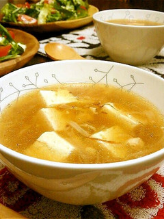 A picture of Chicken Soboro and Thickened Tofu Soup.
