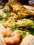 Omelette, crevettes, Emmental