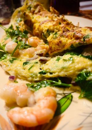 Une photo de Omelette, crevettes, Emmental