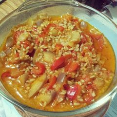 A picture of Oat groats and fruit vegetable stew.