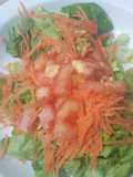 Ensalada de lechuga tomate zanahoria y milanesa de pollo