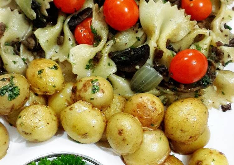 Recipe of Quick Bowties Beef Mushroom with Buttered Potatoes