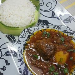A picture of Aaloo Gosht With Garlic Rice #CookpadApp.