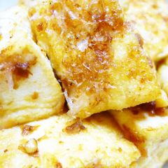 A picture of Sweet and Spicy Firm Tofu Fried with Okaka and Soy Sauce.