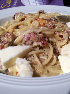 A picture of Spaghetti carbonara.