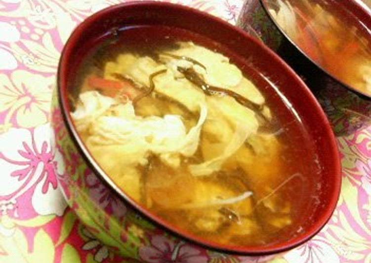 Recipe of Quick Piping Sausage Egg Drop Soup With Shio-Kombu