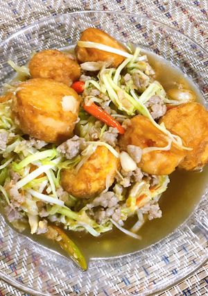 รูปของ กุยช่ายขาวเต้าหู้ไข่แครอทหมูสับ