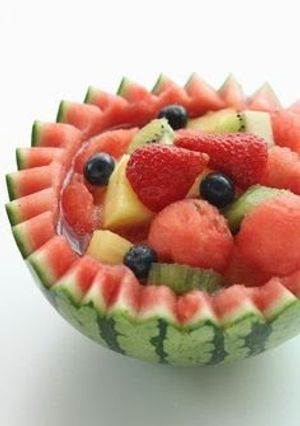 A picture of Watermelon Fruit Punch In a Watermelon Bowl.