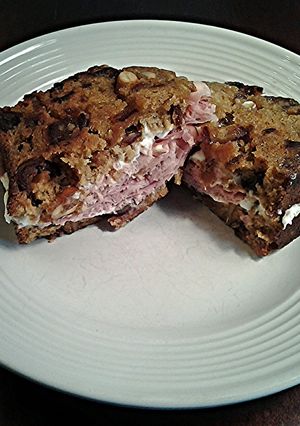 A picture of Grilled Ham and Cheese Sandwiches on Date Nut Bread.
