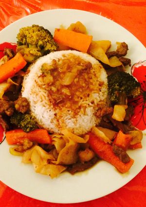 صورة لوصفة طريقة عمل الارز بالصويا صوص و الخضار