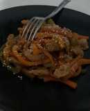 Pollo con pimiento, BBQ y Miel