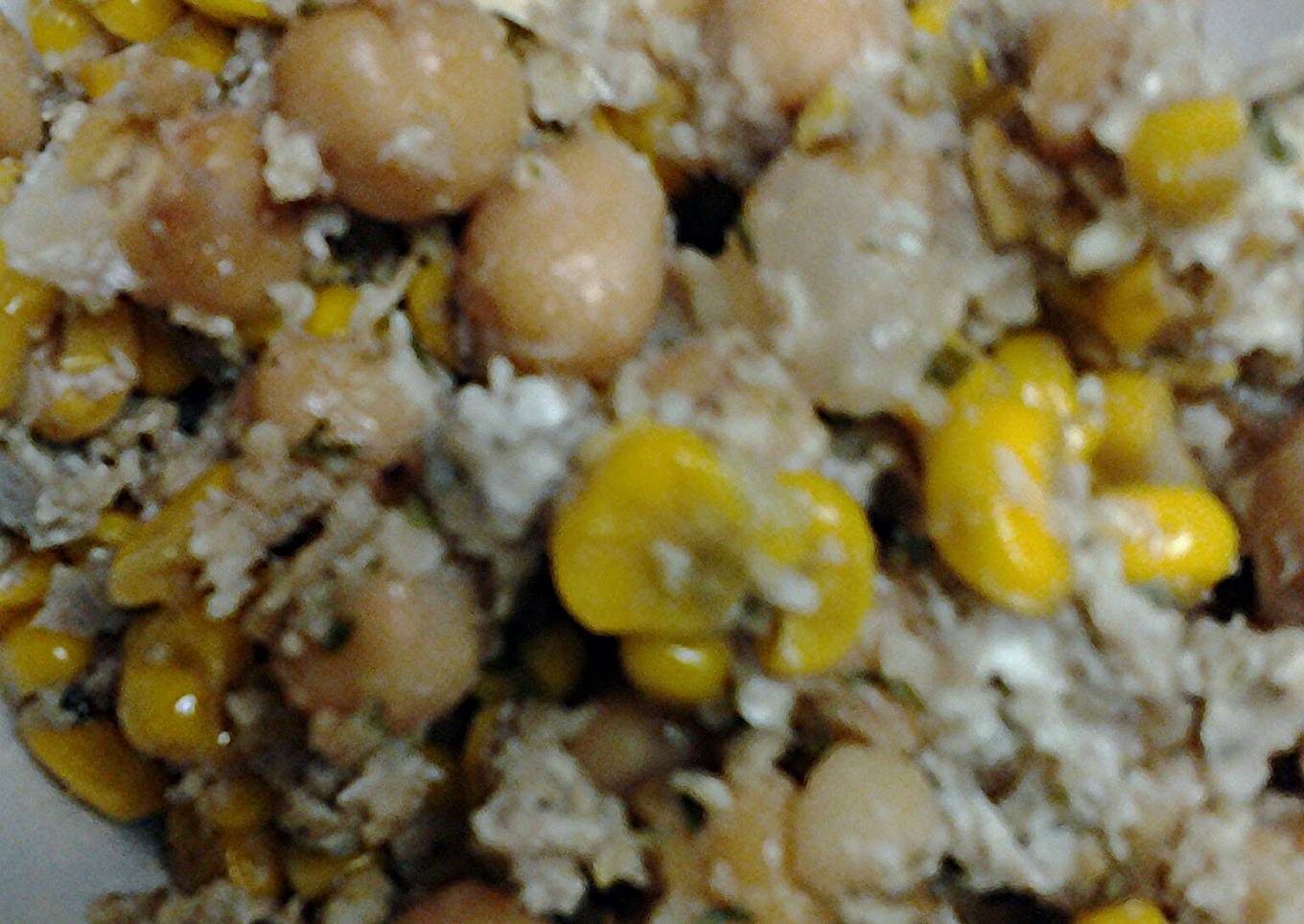 Corn egg parmesaen cheese with chick peas