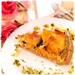 A picture of Warming and Rich Buckwheat Quiche with Kabocha Squash and Soy Milk.