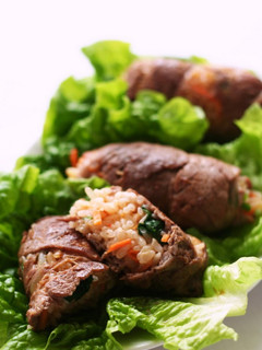 A picture of Rolled Bibimbap with Beef.